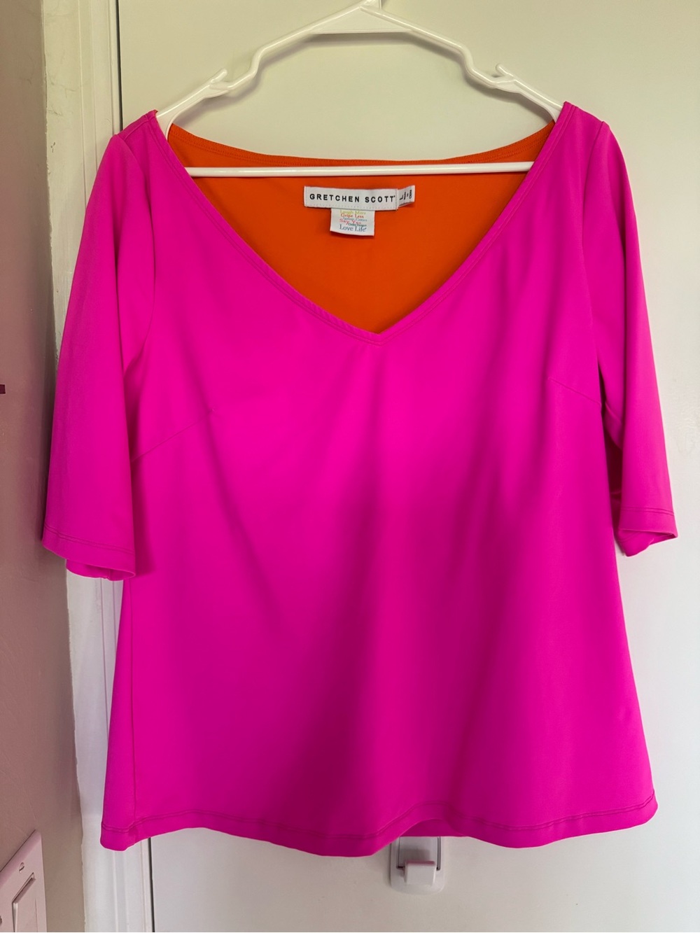 Gretchen Scott Designs Vibrant Hot Pink V-Neck Short Sleeve Top